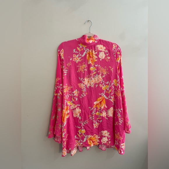 Free People Dresses & Skirts - NWT Free People Pink Floral Mini High Neck Dress with Open Back, Bell Sleeves